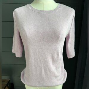 LOFT Lavender Ribbed Knit Short Sleeve Top size Large Normcore, Layering